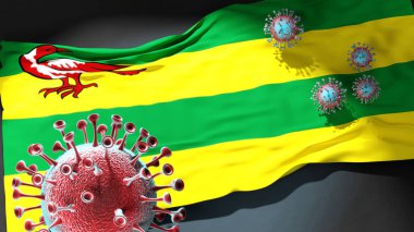 Hindeloopen 'de Covid - Coronavirus, Hindeloopen' in bir şehir bayrağına saldırıyor bu şehirdeki virüs salgınıyla mücadele ve mücadele sembolü olarak.