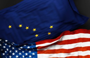 Alaska bayrağı, Amerika Birleşik Devletleri 'nin bayrağıyla birlikte, aralarındaki birliğin sembolü olarak, 3D çizim