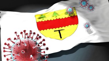 Chibougamau 'da Covid - Coronavirus, Chibougamau' nun bir şehir bayrağına saldırıyor. Bu şehirdeki virüs salgınıyla mücadele için bir sembol.