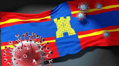 Coevorden 'de Covid - Coronavirus, Coevorden' in bir şehir bayrağına saldırıyor. Virüs salgınıyla mücadele sembolü olarak.