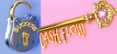 Başarının anahtarı nakit akışıdır - işinizde, işinizde, ailenizde veya hayatınızda kazanmak için nakit akışına odaklanmalısınız, zaferlere giden kapıları açar ve gerçekten istediğinizi elde edersiniz, 3D illüstrasyon
