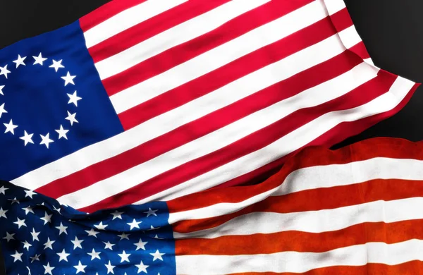 Bandiera Betsy Ross Insieme Una Bandiera Degli Stati Uniti America — Foto Stock