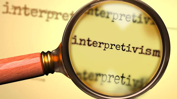 프리티 Interpretivism 프리티 Interpretivism 돋보기는 프리티 Interpretivism 삽화와 관련된 연구와 — 스톡 사진