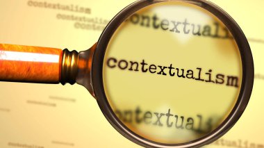 Bağlamcılık ve İngilizce kelime bağlamcılığını sembolize etmek için büyültme gözlüğü bir bağlamcılık konsepti olan 3d illüstrasyonla ilgili bir açıklama, inceleme veya cevap arayışı.