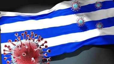 Dunkirk 'teki Covid - Coronavirus bu şehirdeki virüs salgınıyla mücadele sembolü olarak Dunkirk bayrağına saldırıyor.