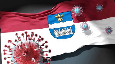 Daugavpils 'deki Covid - Coronavirus, bu şehirdeki virüs salgınıyla mücadele etmek ve savaşmanın sembolü olarak Daugavpils' in şehir bayrağına saldırıyor.