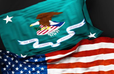 Birleşik Devletler Başsavcı Yardımcısı 'nın bayrağı ve Amerika Birleşik Devletleri bayrağıyla birlikte üç boyutlu bir illüstrasyon.