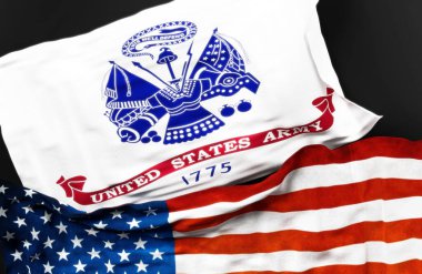 Birleşik Devletler ordusunun bayrağı ve Amerika Birleşik Devletleri bayrağı aralarındaki bir bağlantının sembolü olarak, 3D illüstrasyon