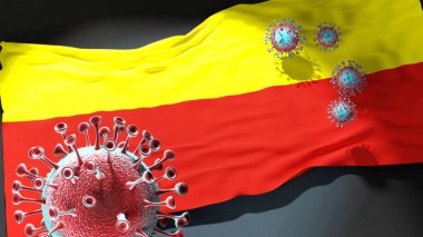 Ceske Budejovice 'de Covid - Coronavirus Ceske Budejovice' nin şehir bayrağına saldırıyor bu şehirdeki virüs salgınıyla mücadele ve mücadele sembolü olarak.