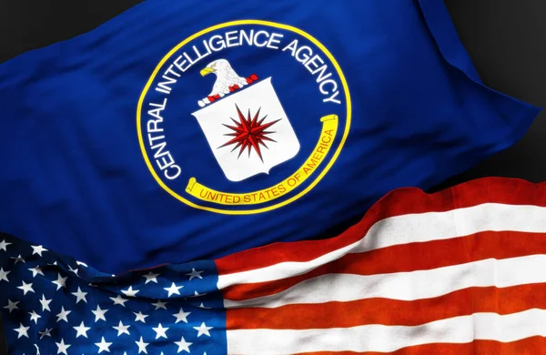 ABD Merkezi İstihbarat Teşkilatı 'nın bayrağı ve Amerika Birleşik Devletleri bayrağı aralarındaki birliği simgeliyor.