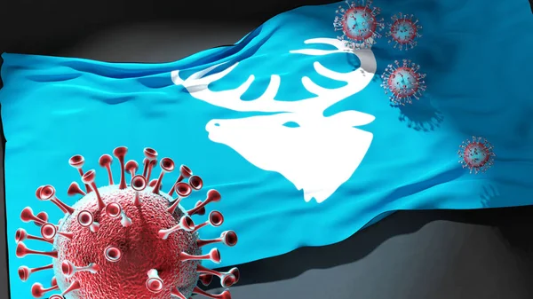 Hitra armasında Covid - Coronavirus Hitra bayrağına saldırıyor bu şehirdeki virüs salgınıyla mücadele ve mücadele sembolü olarak.