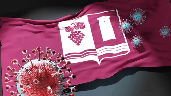 Covid Ambrolauri Coronavirus Attacking City Flag Ambrolauri Symbol Fight Struggle — Stock Photo, Image