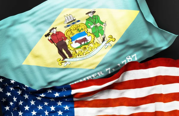 Bandiera Del Delaware Insieme Una Bandiera Degli Stati Uniti America — Foto Stock