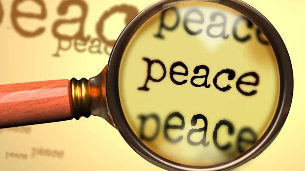 Peace Abstract Concept Magnifying Glass Enlarging English Word Peace Symbolize — Stock Photo, Image