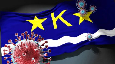 Kinşasa 'daki Covid - Coronavirus Kinşasa' nın şehir bayrağına saldırıyor. Virüs salgınıyla mücadele ve mücadele sembolü olarak.