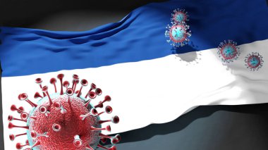 Assen 'deki Covid - Coronavirus bu şehirdeki virüs salgınıyla mücadele sembolü olarak Assen bayrağına saldırıyor.