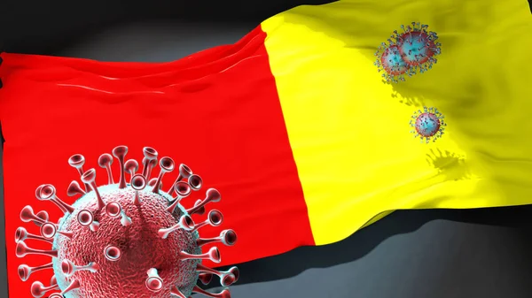 Covid Grenoble Coronavirus Atacando Una Bandera Ciudad Grenoble Como Símbolo — Foto de Stock