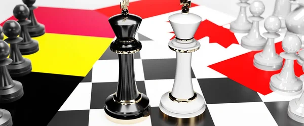 比利时和加拿大两国之间的冲突 危机和辩论 其目的是达成一项贸易协议和以悬挂国旗的国际象棋游戏为象征的支配地位 — 图库照片