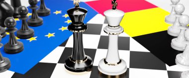 Bu iki ülke arasında, ulusal bayraklar ve 3d illüstrasyonla sembolize edilen bir satranç oyunu ile sembolize edilen bir ticaret anlaşması ve egemenliği hedefleyen AB Avrupa ve Belçika ihtilafı, çatışma, çatışma, kriz ve tartışma