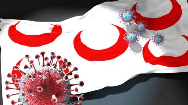 Qormi 'deki Covid - Coronavirus bu şehirdeki virüs salgınıyla mücadele sembolü olarak Qormi bayrağına saldırıyor.