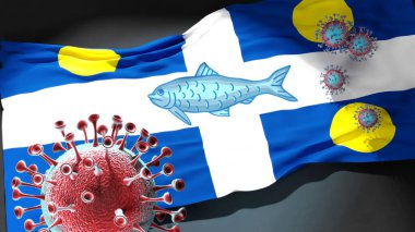 Fortune Newfoundland ve Labrador 'daki Covid - Coronavirus bu şehirdeki virüs salgınıyla mücadele sembolü olarak Fortune Newfoundland ve Labrador bayrağına saldırıyor.