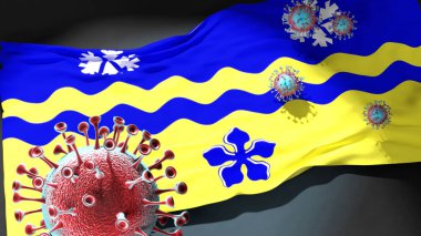 Prens George British Columbia 'daki Covid. Coronavirus, şehirdeki virüs salgınıyla mücadele sembolü olarak Prens George British Columbia' nın şehir bayrağına saldırıyor.