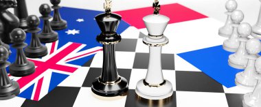 Avustralya ve Fransa arasında bir ticaret anlaşması ve ulusal bayraklarla oynanan bir satranç oyunuyla sembolize edilen egemenliği hedefleyen bu iki ülke arasında çatışma, çatışma, kriz ve tartışma