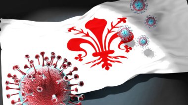 Floransa 'daki Covid - Coronavirus bu şehirdeki virüs salgınıyla mücadele sembolü olarak Floransa bayrağına saldırıyor.