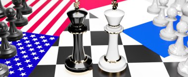 ABD ve Fransa arasında bir ticaret anlaşması ve ulusal bayraklarla oynanan bir satranç oyunuyla sembolize edilen egemenliği hedefleyen bu iki ülke arasında çatışma, çatışma, kriz ve tartışma