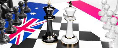 Avustralya ve Polonya arasında bir ticaret anlaşması ve ulusal bayraklarla oynanan bir satranç oyunuyla sembolize edilen egemenliği hedefleyen bu iki ülke arasında çatışma, çatışma, kriz ve tartışma