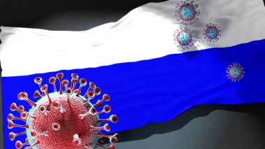 Mlada Boleslav 'daki Covid - Coronavirus, Mlada Boleslav' ın bir şehir bayrağına saldırıyor. Bu şehirdeki virüs salgınıyla mücadele ve mücadele sembolü olarak.