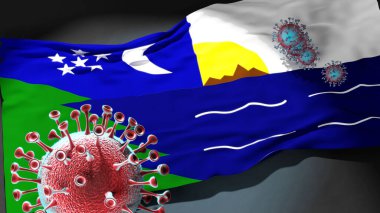 Paita 'daki Covid - Coronavirus bu şehirdeki virüs salgınıyla mücadele sembolü olarak Paita' nın şehir bayrağına saldırıyor.