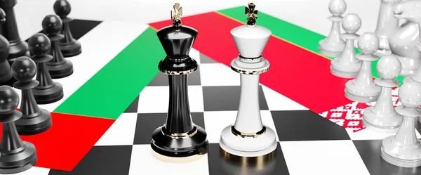 阿拉伯联合酋长国和白俄罗斯两国之间的冲突 危机和辩论 其目的是达成一项贸易协议和以悬挂国旗的国际象棋游戏为象征的支配地位 — 图库照片
