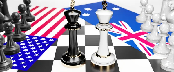 ABD ve Avustralya arasında bir ticaret anlaşması ve ulusal bayraklarla oynanan bir satranç oyunuyla sembolize edilen egemenliği hedefleyen bu iki ülke arasında çatışma, çatışma, kriz ve tartışma