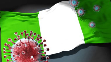 Tarapoto 'daki Covid - Coronavirus bu şehirdeki virüs salgınıyla mücadele sembolü olarak Tarapoto bayrağına saldırıyor.