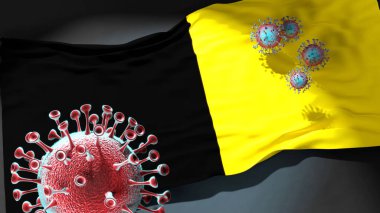 Sneek 'teki Covid - Coronavirus bu şehirdeki virüs salgınıyla mücadele etmek için Sneek' in bir şehir bayrağına saldırıyor.