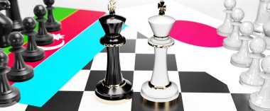 Azerbaycan ve Japonya arasındaki çatışma, çatışma, kriz ve tartışma, bu iki ülke arasındaki ticaret anlaşması ve egemenlik, ulusal bayraklı bir satranç oyunuyla sembolize ediliyor.