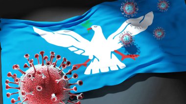 Salvador 'da Covid - Coronavirus Salvador' un bir şehir bayrağına saldırıyor. Virüs salgınıyla mücadele ve mücadele sembolü olarak.