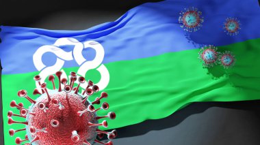 Metropolitan Toronto 'da Coronavirus, Toronto' nun şehir bayrağına saldırıyor. Bu şehirdeki virüs salgınıyla mücadele ve mücadele sembolü olarak.