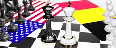 ABD ve Belçika arasında bir ticaret anlaşması ve ulusal bayraklarla oynanan bir satranç oyunuyla sembolize edilen egemenliği hedefleyen bu iki ülke arasında çatışma, çatışma, kriz ve tartışma