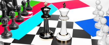 Azerbaycan ve Fransa arasındaki çatışma, çatışma, kriz ve tartışma, bu iki ülke arasında bir ticaret anlaşması ve egemenlik, ulusal bayraklı bir satranç oyunuyla sembolize ediliyor.