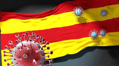 Staveren 'deki Covid - Coronavirus bu şehirdeki virüs salgınıyla mücadele sembolü olarak Staveren' ın bir şehir bayrağına saldırıyor.