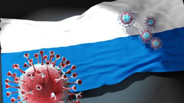 Koszalin 'de Covid - Coronavirus bu şehirdeki virüs salgınıyla mücadele sembolü olarak Koszalin' in bir şehir bayrağına saldırıyor.