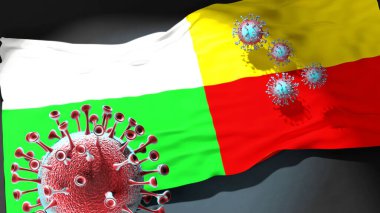 Plzen 'deki Covid - Coronavirus bu şehirdeki virüs salgınıyla mücadele sembolü olarak Plzen' in bir şehir bayrağına saldırıyor.