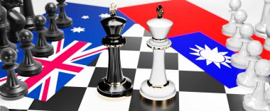 Avustralya ve Tayvan arasında bir ticaret anlaşması ve ulusal bayraklarla oynanan bir satranç oyunuyla sembolize edilen egemenliği hedefleyen bu iki ülke arasında çatışma, çatışma, kriz ve tartışma