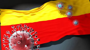 Lodz 'daki Covid - Coronavirus bu şehirdeki virüs salgınıyla mücadele sembolü olarak Lodz' un şehir bayrağına saldırıyor.