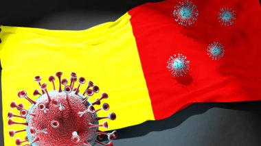 Orléans Fransa 'da Covid - Coronavirus Orleans' ın bir bayrağına saldırıyor Fransa 'nın virüs salgınıyla mücadele sembolü olarak, 3D Illustrasyon