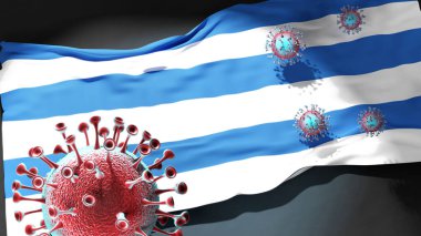 Tallinn 'deki Covid - Coronavirus bu şehirdeki virüs salgınıyla mücadele sembolü olarak Tallinn' in bir şehir bayrağına saldırıyor.