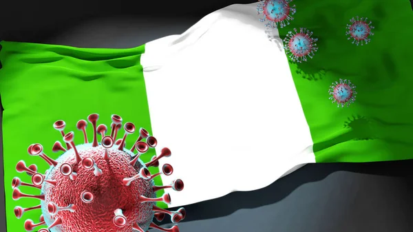 Tarapoto 'daki Covid - Coronavirus bu şehirdeki virüs salgınıyla mücadele sembolü olarak Tarapoto bayrağına saldırıyor.