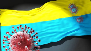 Opole 'daki Covid - Coronavirus bu şehirdeki virüs salgınıyla mücadele sembolü olarak Opole' un bir şehir bayrağına saldırıyor.